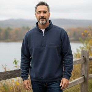 Columbia Mens Large Blue Mock Neck 1/4 Zip Pullover Sweatshirt Jacket Size L